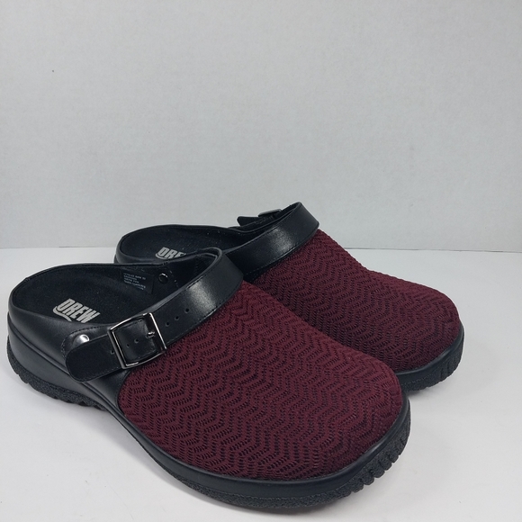DREW Shoes - Drew Savannah Womens Size 8 WW Slingback Burgundy Wavy Stretch Clog Shoes